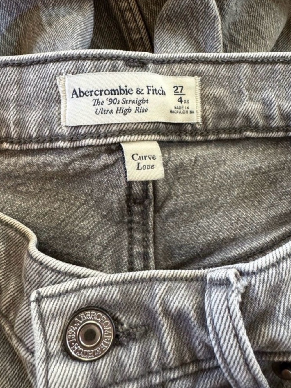 Abercrombie & Fitch 90s Straight Ultra High Rise Curve Love Jeans Gray 27 - Picture 4 of 5